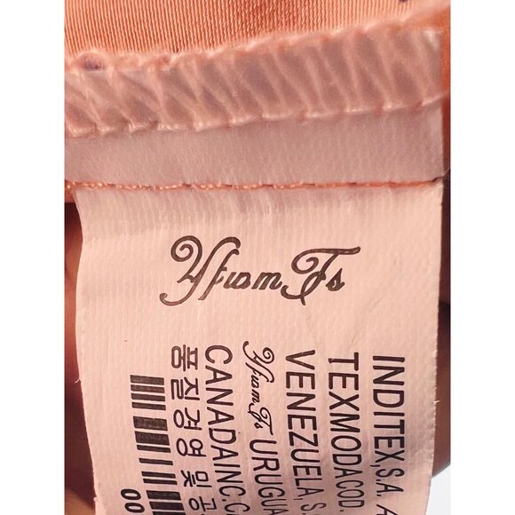 Vintage 90s Zara Lace Peter Pan Collar Peach Black Print Button Down Back Blouse - Picture 8 of 14